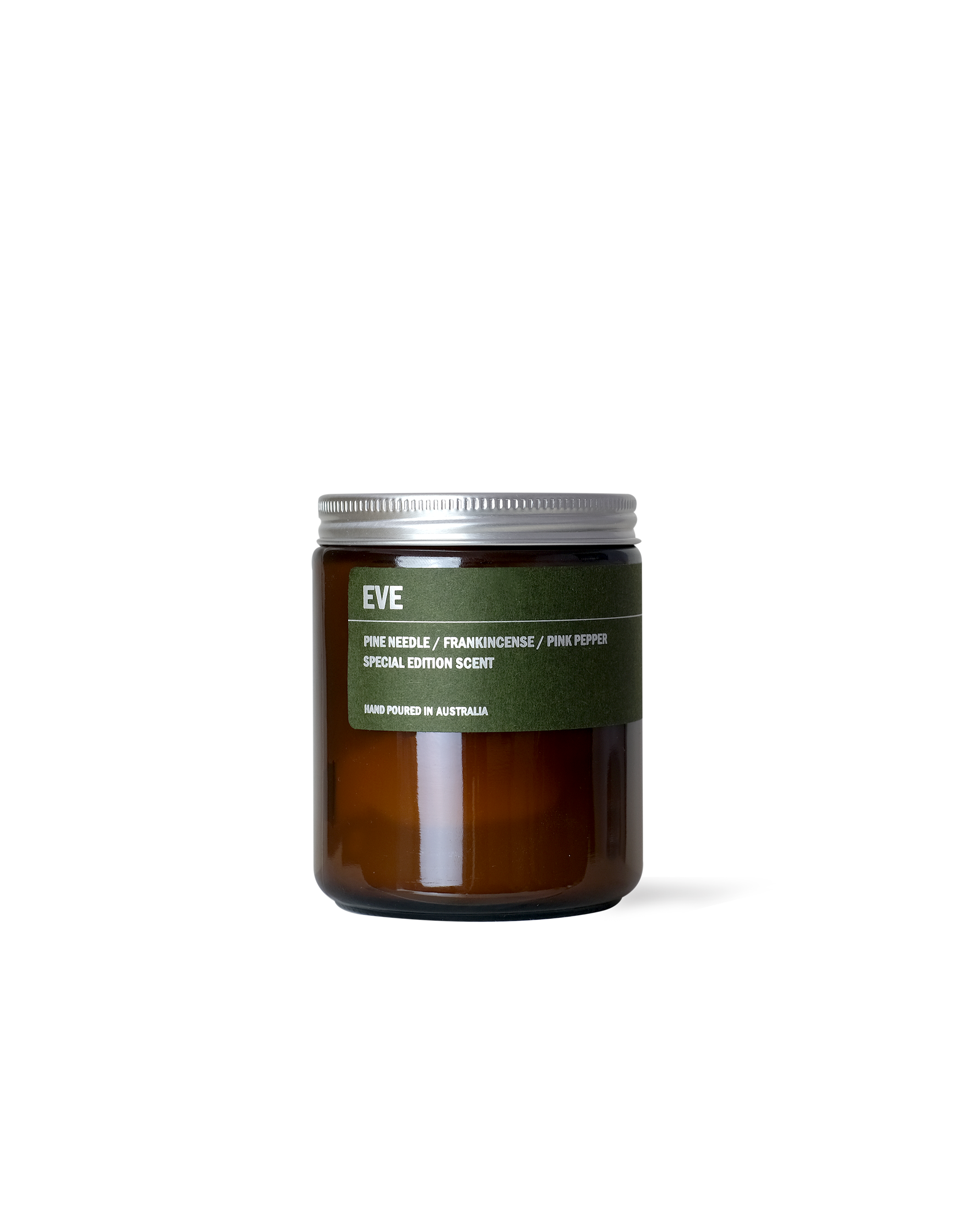 EVE: Pine Needle / Frankincense / Pink Pepper Small Amber Candle 250g