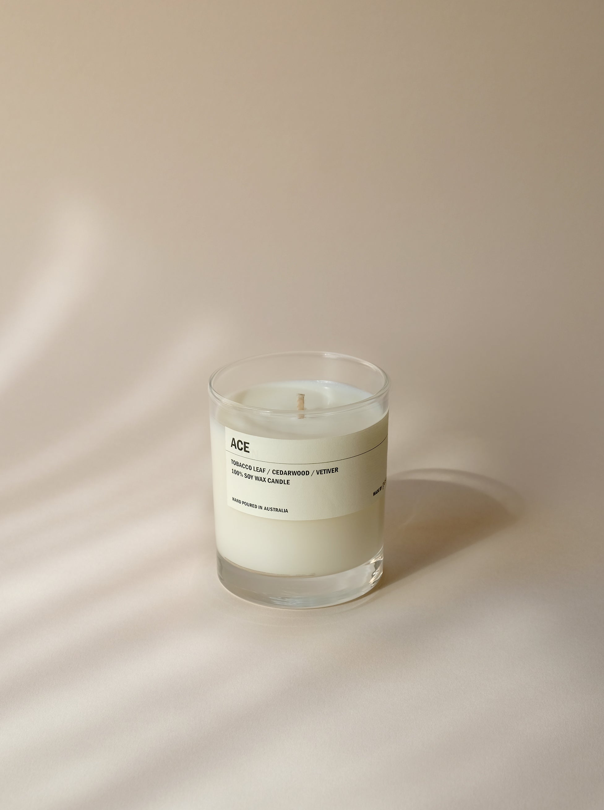 ACE: Tobacco Leaf / Cedarwood / Vetiver Clear Candle 300g